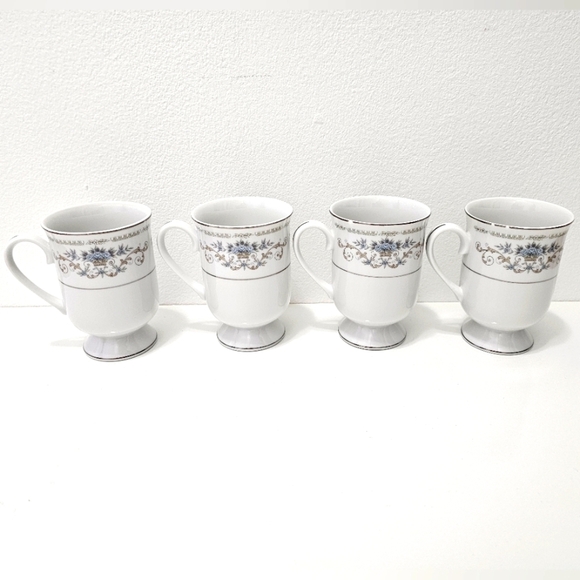 Diane by Fine China of Japan Blue Flower Scrolls - Set of 4 Footed Coffee Cups - Picture 8 of 16